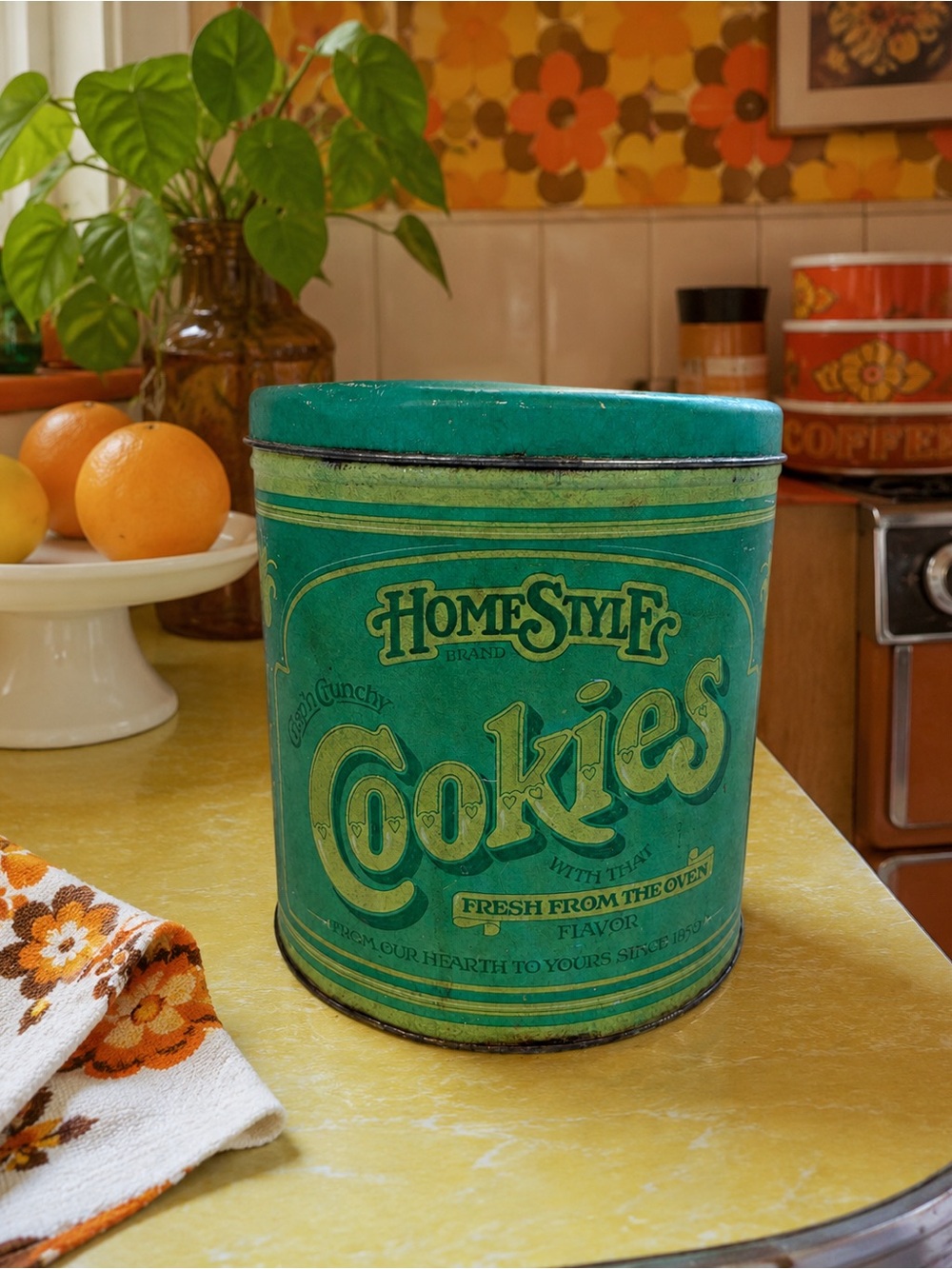 Vintage Ballonoff Canisters Home Style Brand Cookies Tin Cookie Jar Kitsch 1970s